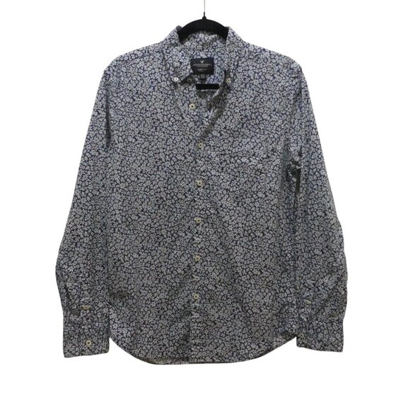 American Eagle Blue Floral Seriously Soft Classic Fit Button Up Shirt Mens Small - Picture 1 of 6